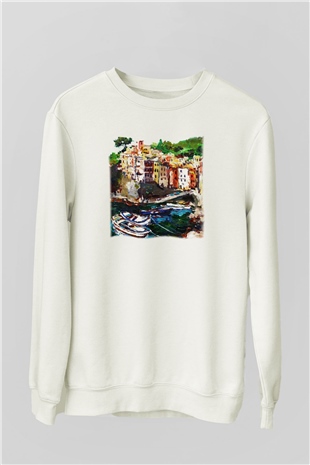 Cinque Terre Beyaz Unisex Sweatshirt