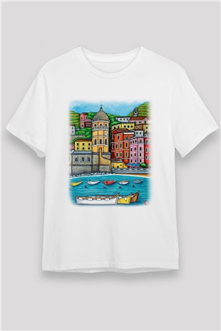 Cinque Terre Beyaz Unisex Tişört T-Shirt - TişörtFabrikası
