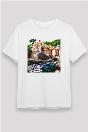 Cinque Terre Beyaz Unisex Tişört T-Shirt - TişörtFabrikası