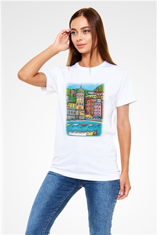 Cinque Terre Beyaz Unisex Tişört T-Shirt - TişörtFabrikası