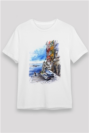 Cinque Terre Beyaz Unisex Tişört T-Shirt - TişörtFabrikası