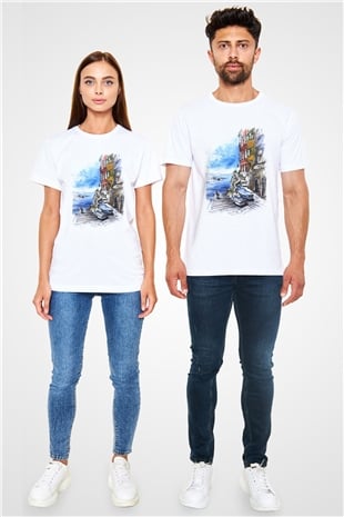 Cinque Terre Beyaz Unisex Tişört T-Shirt - TişörtFabrikası