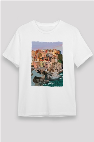 Cinque Terre Beyaz Unisex Tişört T-Shirt - TişörtFabrikası