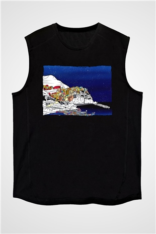 Cinque Terre Siyah Unisex Kolsuz Tişört