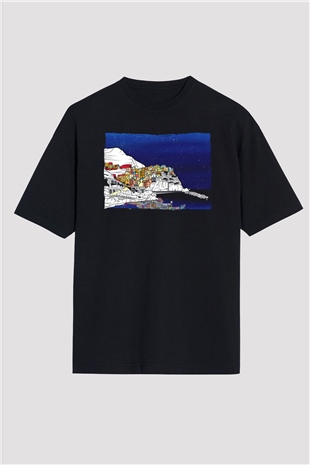 Cinque Terre Siyah Oversize Tişört Oversize T-shirt - TişörtFabrikası