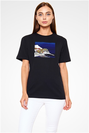 Cinque Terre Siyah Unisex Tişört T-Shirt - TişörtFabrikası