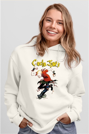 Circle Jerks Beyaz Unisex Kapşonlu Sweatshirt