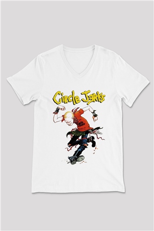 Circle Jerks Beyaz Unisex V Yaka Tişört T-Shirt