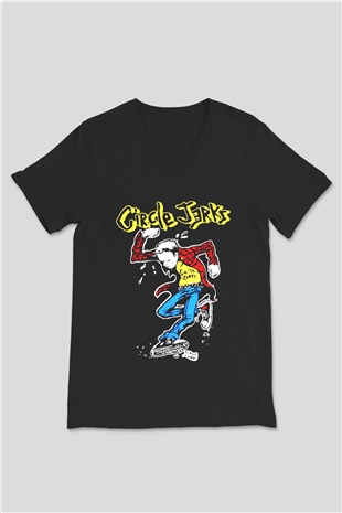 Circle Jerks Siyah Unisex V Yaka Tişört T-Shirt
