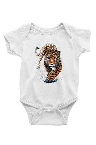 Çita Baskılı Beyaz Unisex Bebek Body - Zıbın