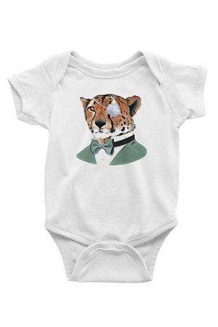 Çita Baskılı Beyaz Unisex Bebek Body - Zıbın