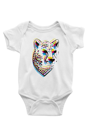 Çita Baskılı Beyaz Unisex Bebek Body - Zıbın