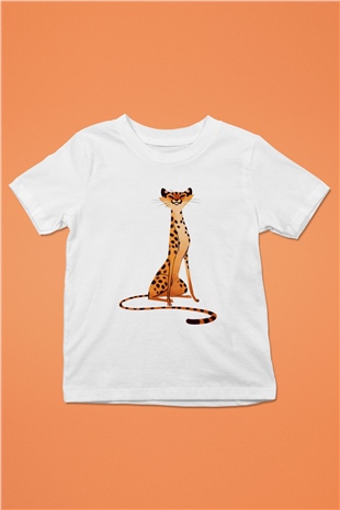 Çita Baskılı Beyaz Unisex Çocuk Tişört