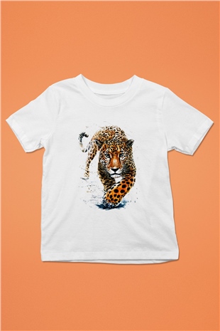 Çita Baskılı Beyaz Unisex Çocuk Tişört