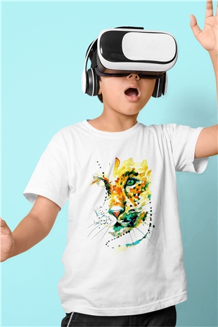 Çita Baskılı Beyaz Unisex Çocuk Tişört