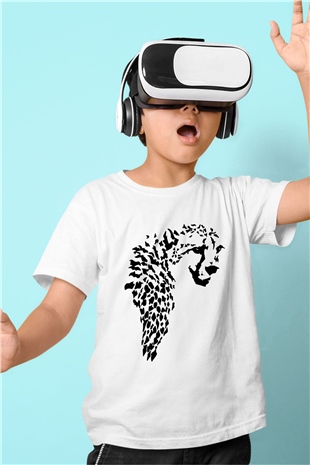 Çita Baskılı Beyaz Unisex Çocuk Tişört