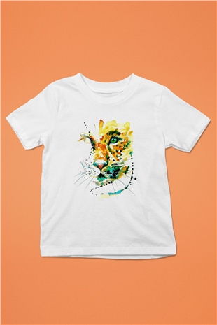 Çita Baskılı Beyaz Unisex Çocuk Tişört