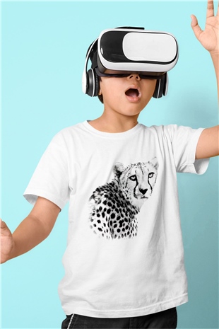 Çita Baskılı Beyaz Unisex Çocuk Tişört