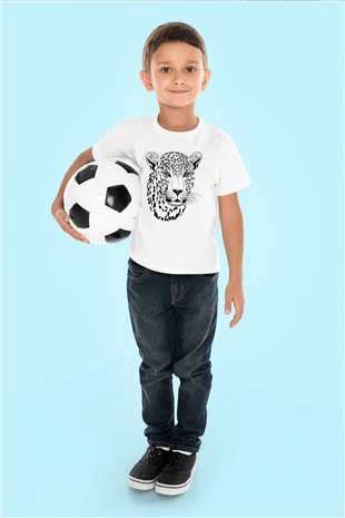 Çita Baskılı Beyaz Unisex Çocuk Tişört