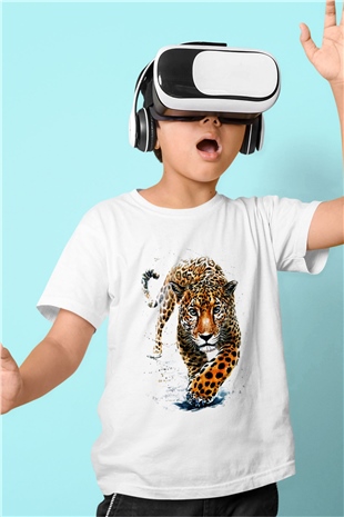Çita Baskılı Beyaz Unisex Çocuk Tişört