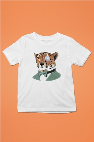 Çita Baskılı Beyaz Unisex Çocuk Tişört