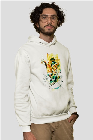 Çita Beyaz Unisex Kapşonlu Sweatshirt