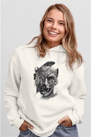Çita Beyaz Unisex Kapşonlu Sweatshirt