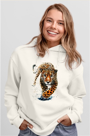 Çita Beyaz Unisex Kapşonlu Sweatshirt