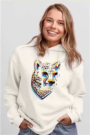 Çita Beyaz Unisex Kapşonlu Sweatshirt