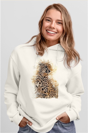 Çita Beyaz Unisex Kapüşonlu Sweatshirt