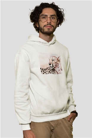 Çita Beyaz Unisex Kapüşonlu Sweatshirt