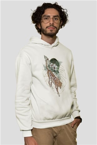 Çita Beyaz Unisex Kapüşonlu Sweatshirt