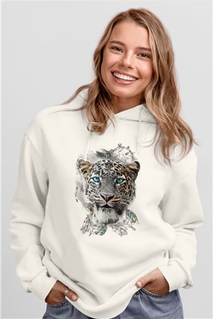 Çita Beyaz Unisex Kapüşonlu Sweatshirt