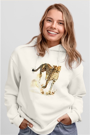 Çita Beyaz Unisex Kapüşonlu Sweatshirt
