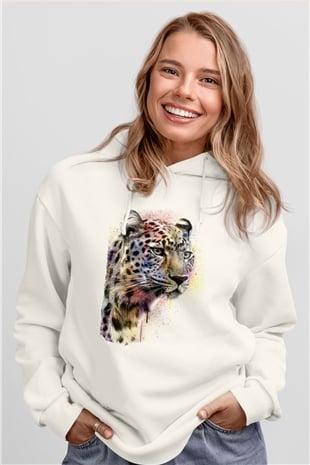 Çita Beyaz Unisex Kapüşonlu Sweatshirt
