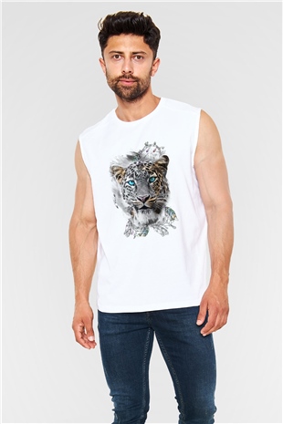 Çita Beyaz Unisex Kolsuz Tişört