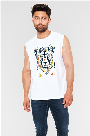 Çita Beyaz Unisex Kolsuz Tişört
