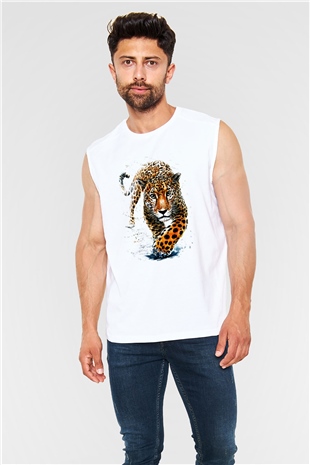 Çita Beyaz Unisex Kolsuz Tişört