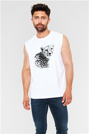 Çita Beyaz Unisex Kolsuz Tişört