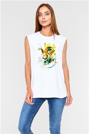 Çita Beyaz Unisex Kolsuz Tişört