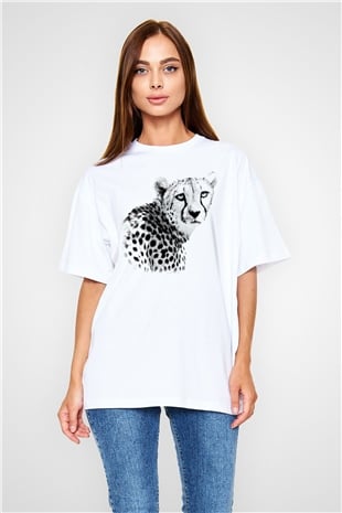 Çita Beyaz Unisex Oversize Tişört T-Shirt
