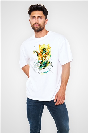 Çita Beyaz Unisex Oversize Tişört T-Shirt