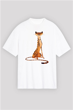 Çita Beyaz Unisex Oversize Tişört T-Shirt