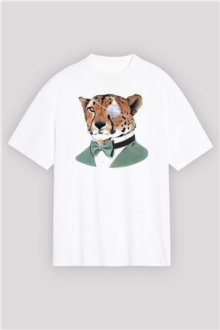 Çita Beyaz Unisex Oversize Tişört T-Shirt