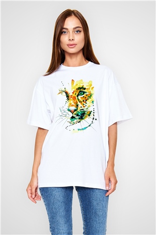Çita Beyaz Unisex Oversize Tişört T-Shirt
