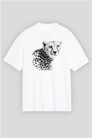 Çita Beyaz Unisex Oversize Tişört T-Shirt