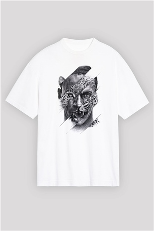 Çita Beyaz Unisex Oversize Tişört T-Shirt