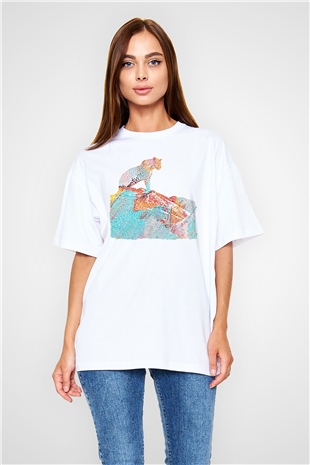 Çita Beyaz Oversize Tişört Oversize T-shirt - TişörtFabrikası