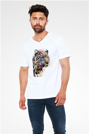Çita Beyaz Unisex V Yaka Tişört