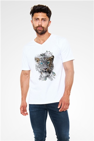 Çita Beyaz Unisex V Yaka Tişört